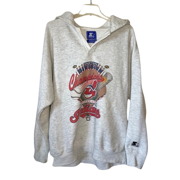 STARTER Hoodie Vintage Cleveland Indians Championship 1995 Men’s Light Gray XL - Picture 1 of 14